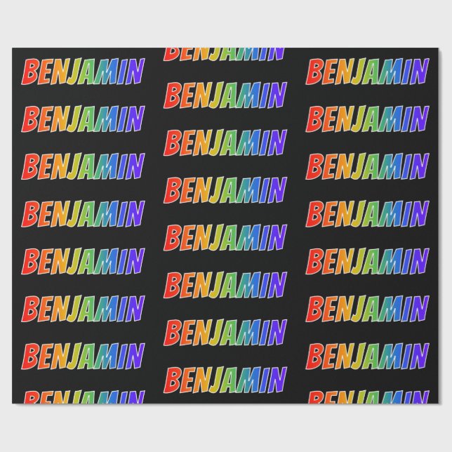 Rainbow First Name "BENJAMIN"; Fun & Colourful Wrapping Paper (Flat)