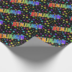 Rainbow First Name "BENJAMIN" + Stars Wrapping Paper