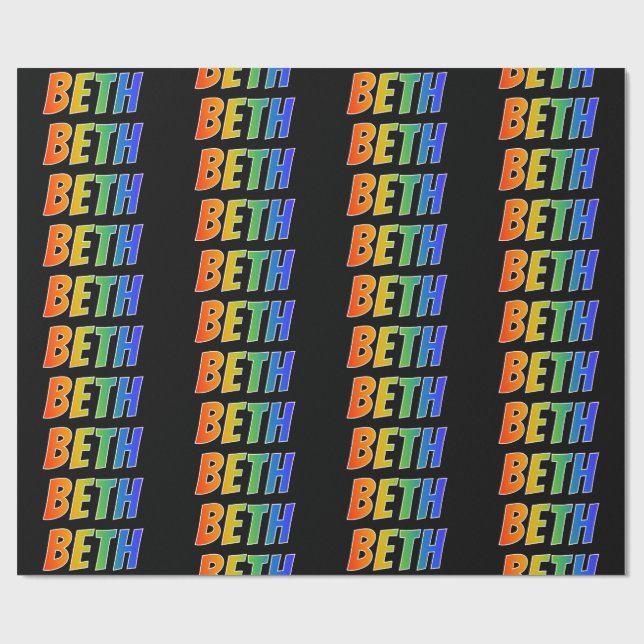 Rainbow First Name "BETH"; Fun & Colourful Wrapping Paper (Flat)
