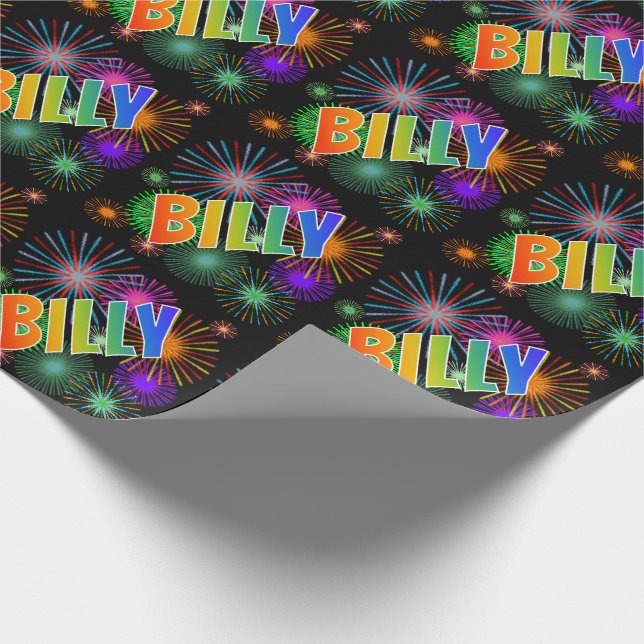 Rainbow First Name "BILLY" + Fireworks Wrapping Paper (Corner)