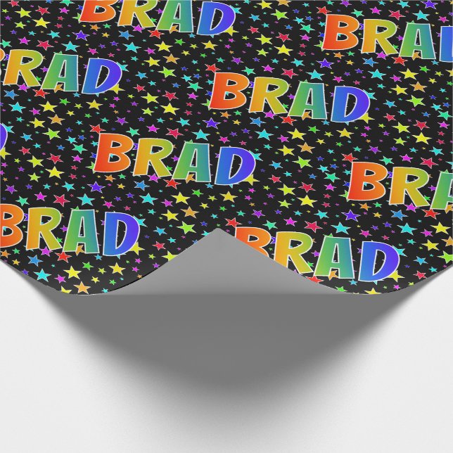 Rainbow First Name "BRAD" + Stars Wrapping Paper (Corner)