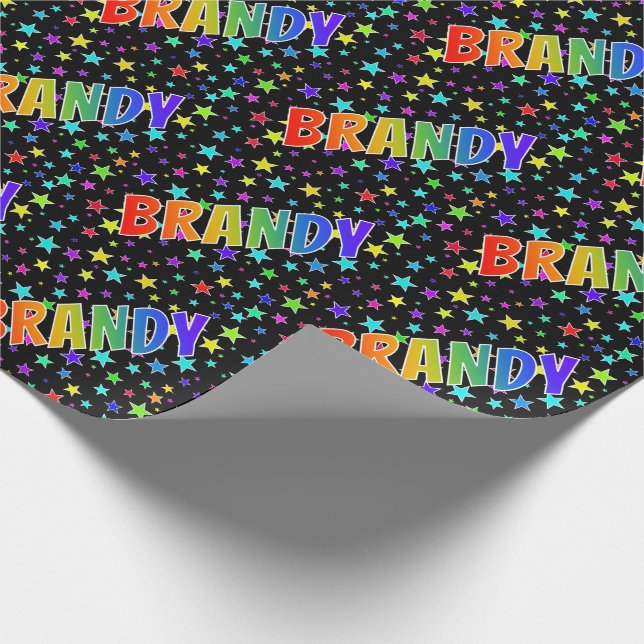 Rainbow First Name "BRANDY" + Stars Wrapping Paper (Corner)