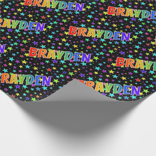Rainbow First Name "BRAYDEN" + Stars Wrapping Paper (Corner)