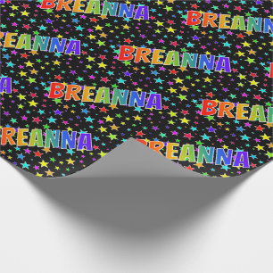 Rainbow First Name "BREANNA" + Stars Wrapping Paper