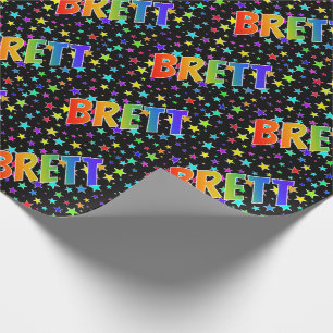 Rainbow First Name "BRETT" + Stars Wrapping Paper