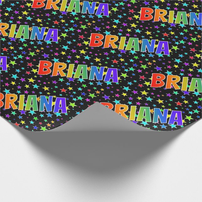 Rainbow First Name "BRIANA" + Stars Wrapping Paper (Corner)