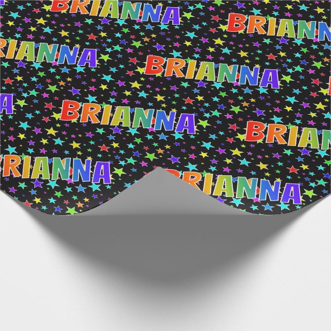 Rainbow First Name "BRIANNA" + Stars Wrapping Paper (Corner)