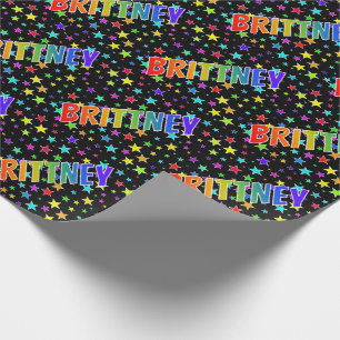 Rainbow First Name "BRITTNEY" + Stars Wrapping Paper