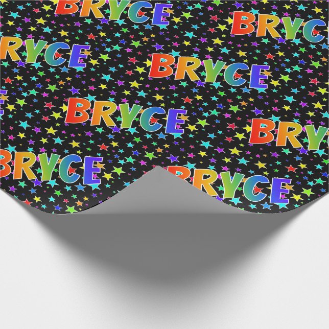 Rainbow First Name "BRYCE" + Stars Wrapping Paper (Corner)