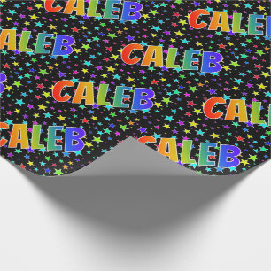 Rainbow First Name "CALEB" + Stars Wrapping Paper