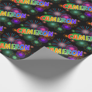 Rainbow First Name "CAMERON" + Fireworks Wrapping Paper