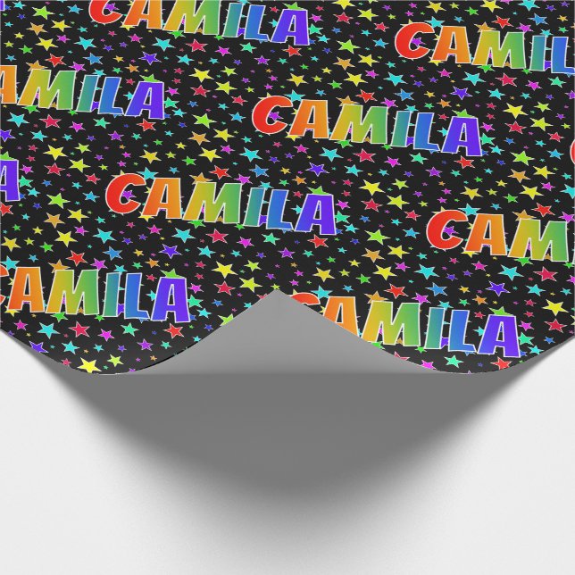 Rainbow First Name "CAMILA" + Stars Wrapping Paper (Corner)
