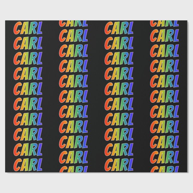 Rainbow First Name "CARL"; Fun & Colourful Wrapping Paper (Flat)