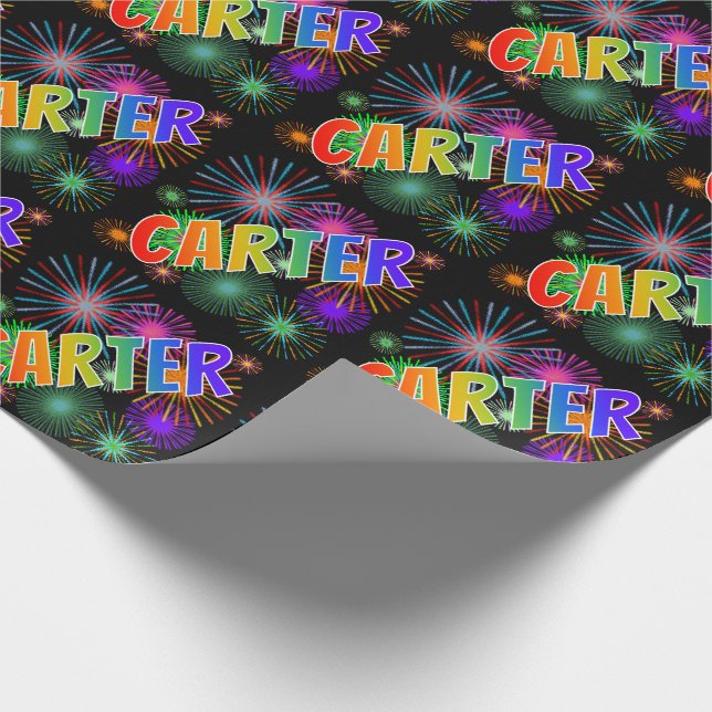 Rainbow First Name "CARTER" + Fireworks Wrapping Paper (Corner)