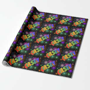 Rainbow First Name "CASEY" + Fireworks Wrapping Paper