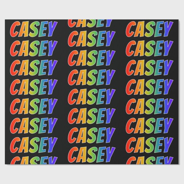 Rainbow First Name "CASEY"; Fun & Colourful Wrapping Paper (Flat)