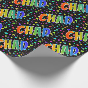 Rainbow First Name "CHAD" + Stars Wrapping Paper
