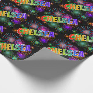 Rainbow First Name "CHELSEA" + Fireworks Wrapping Paper