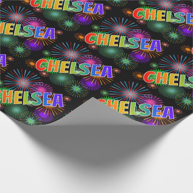 Rainbow First Name "CHELSEA" + Fireworks Wrapping Paper (Corner)