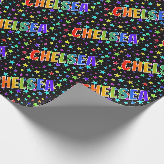 Rainbow First Name "CHELSEA" + Stars Wrapping Paper (Corner)