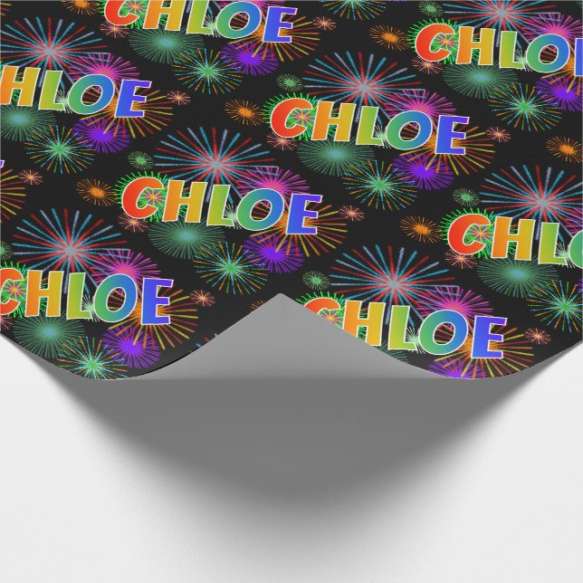 Rainbow First Name "CHLOE" + Fireworks Wrapping Paper (Corner)