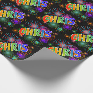 Rainbow First Name "CHRIS" + Fireworks Wrapping Paper