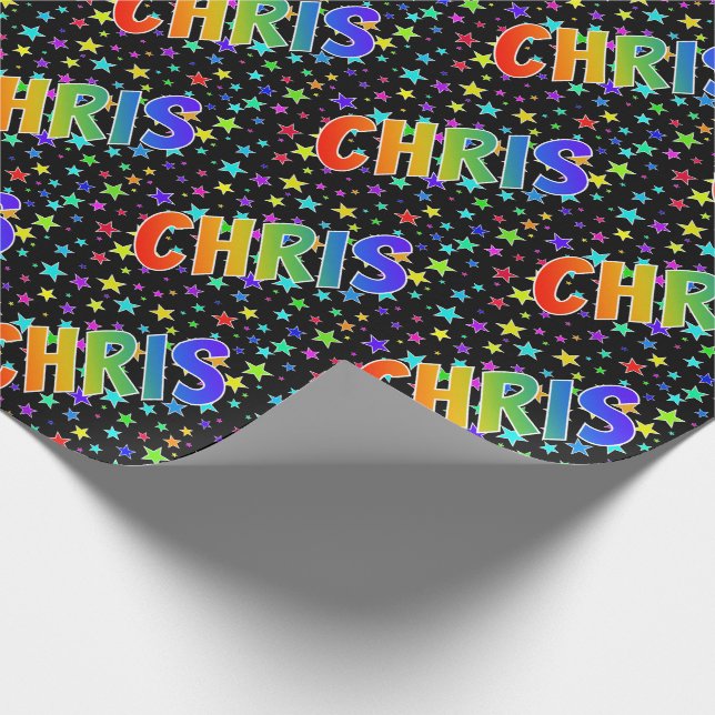 Rainbow First Name "CHRIS" + Stars Wrapping Paper (Corner)