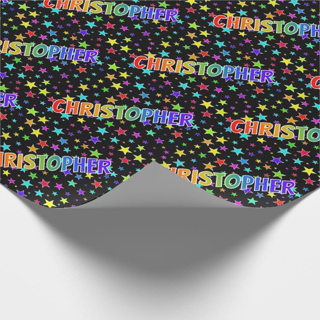 Rainbow First Name "CHRISTOPHER" + Stars Wrapping Paper (Corner)