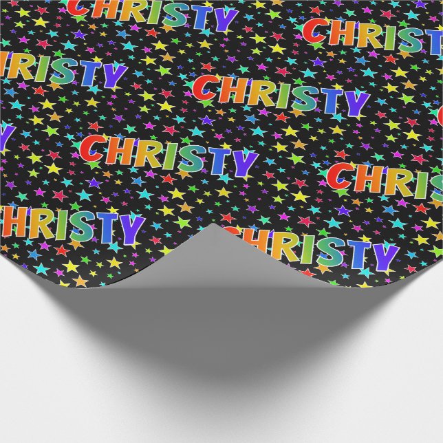 Rainbow First Name "CHRISTY" + Stars Wrapping Paper (Corner)