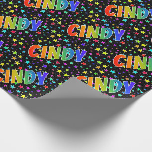 Rainbow First Name "CINDY" + Stars Wrapping Paper