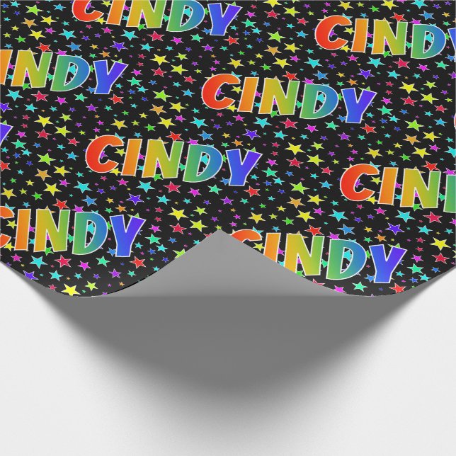 Rainbow First Name "CINDY" + Stars Wrapping Paper (Corner)