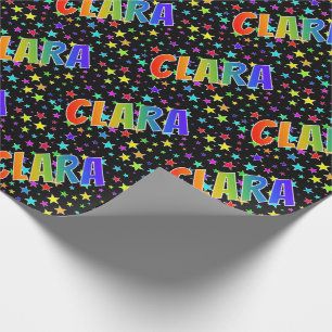 Rainbow First Name "CLARA" + Stars Wrapping Paper