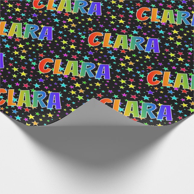 Rainbow First Name "CLARA" + Stars Wrapping Paper (Corner)