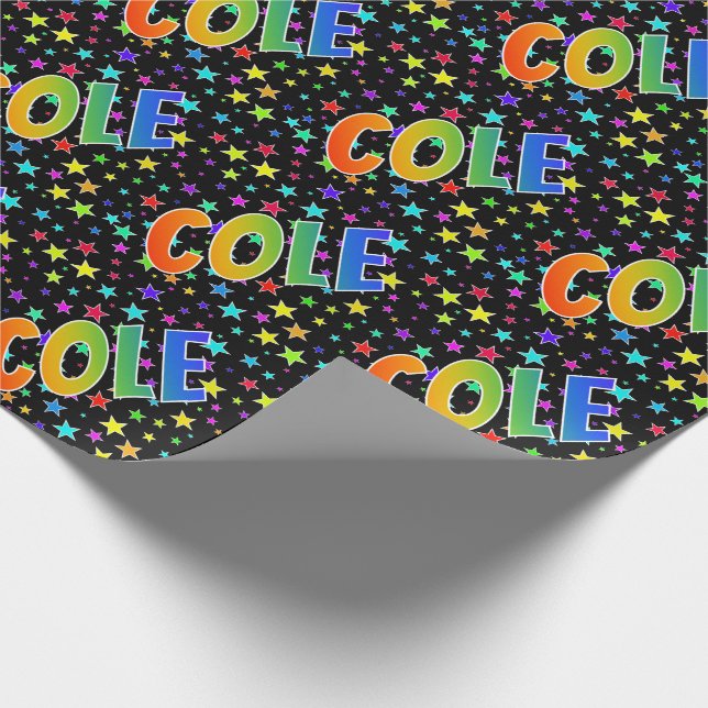 Rainbow First Name "COLE" + Stars Wrapping Paper (Corner)