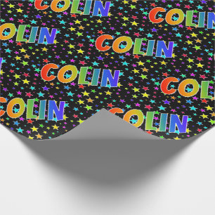 Rainbow First Name "COLIN" + Stars Wrapping Paper