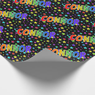 Rainbow First Name "CONNOR" + Stars Wrapping Paper