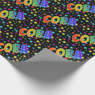Rainbow First Name "CORA" + Stars Wrapping Paper