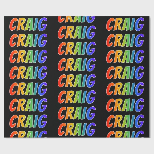 Rainbow First Name "CRAIG"; Fun & Colourful Wrapping Paper (Flat)