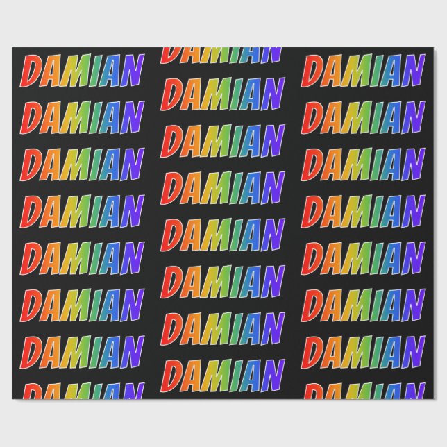 Rainbow First Name "DAMIAN"; Fun & Colourful Wrapping Paper (Flat)