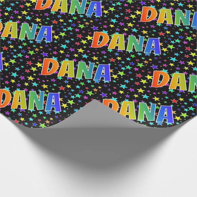 Rainbow First Name "DANA" + Stars Wrapping Paper (Corner)