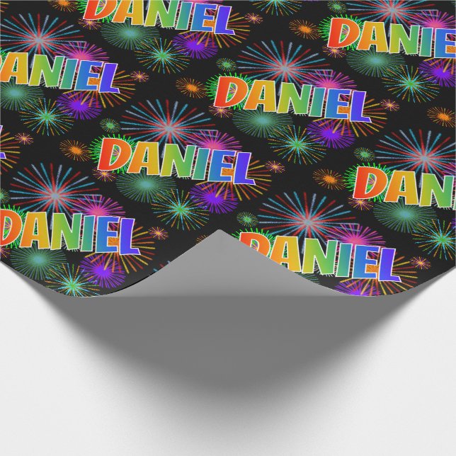 Rainbow First Name "DANIEL" + Fireworks Wrapping Paper (Corner)