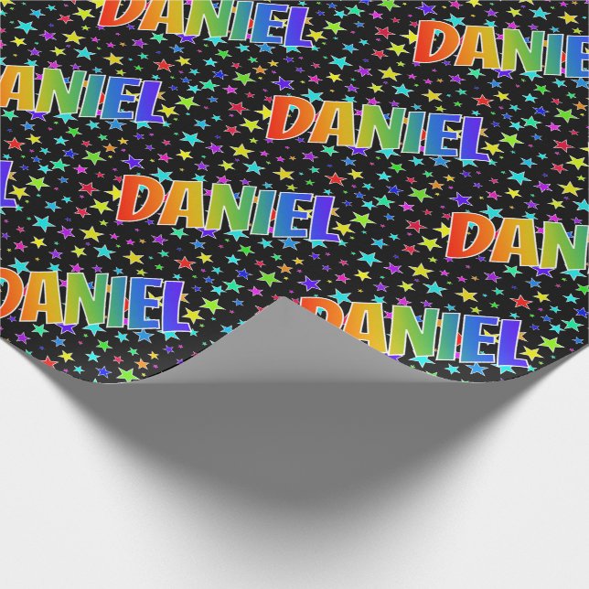 Rainbow First Name "DANIEL" + Stars Wrapping Paper (Corner)