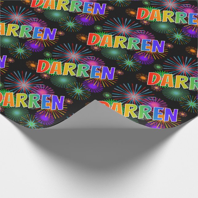 Rainbow First Name "DARREN" + Fireworks Wrapping Paper (Corner)