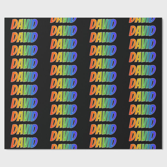 Rainbow First Name "DAVID"; Fun & Colourful Wrapping Paper (Flat)