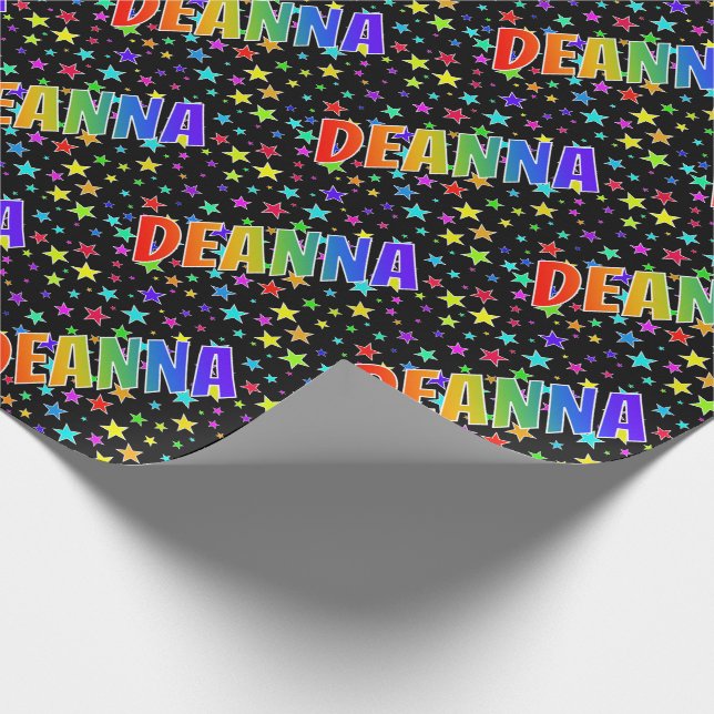 Rainbow First Name "DEANNA" + Stars Wrapping Paper (Corner)
