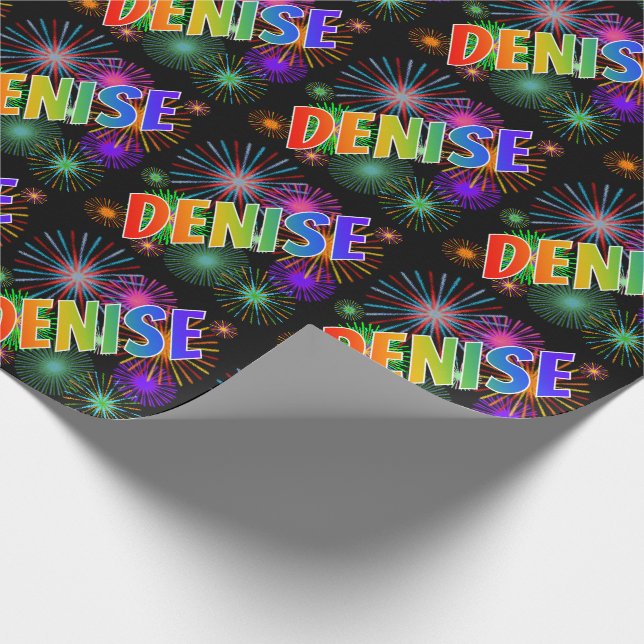Rainbow First Name "DENISE" + Fireworks Wrapping Paper (Corner)