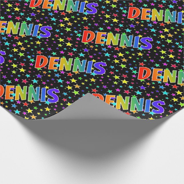 Rainbow First Name "DENNIS" + Stars Wrapping Paper (Corner)