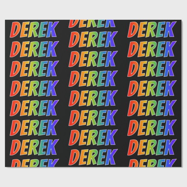 Rainbow First Name "DEREK"; Fun & Colourful Wrapping Paper (Flat)