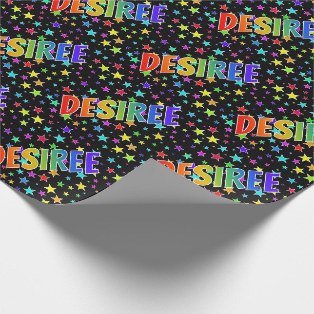 Rainbow First Name "DESIREE" + Stars Wrapping Paper (Corner)