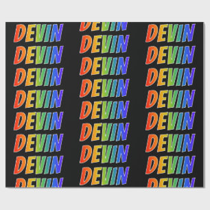 Rainbow First Name "DEVIN"; Fun & Colourful Wrapping Paper